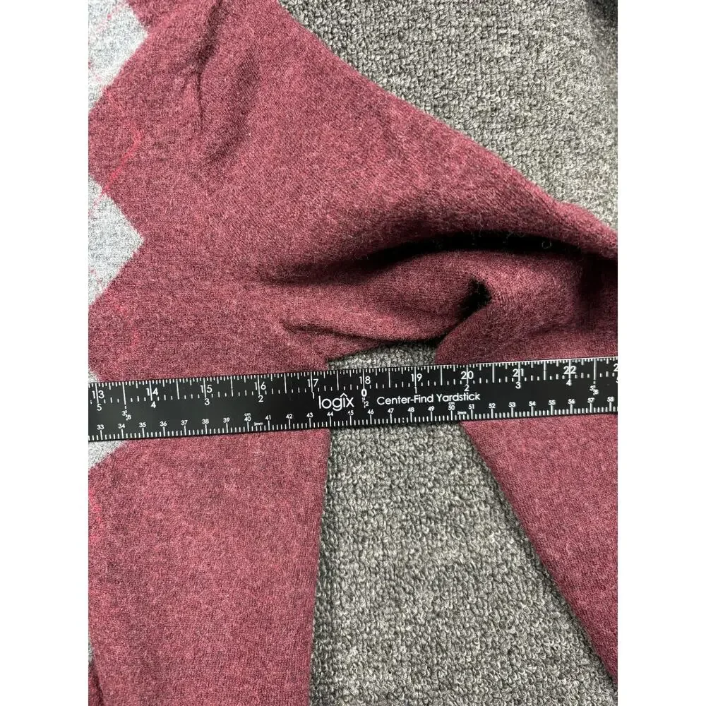 Banana Republic Extra Fine Merino Wool Argyle Sweater Mens Sz M Burgundy V-Neck